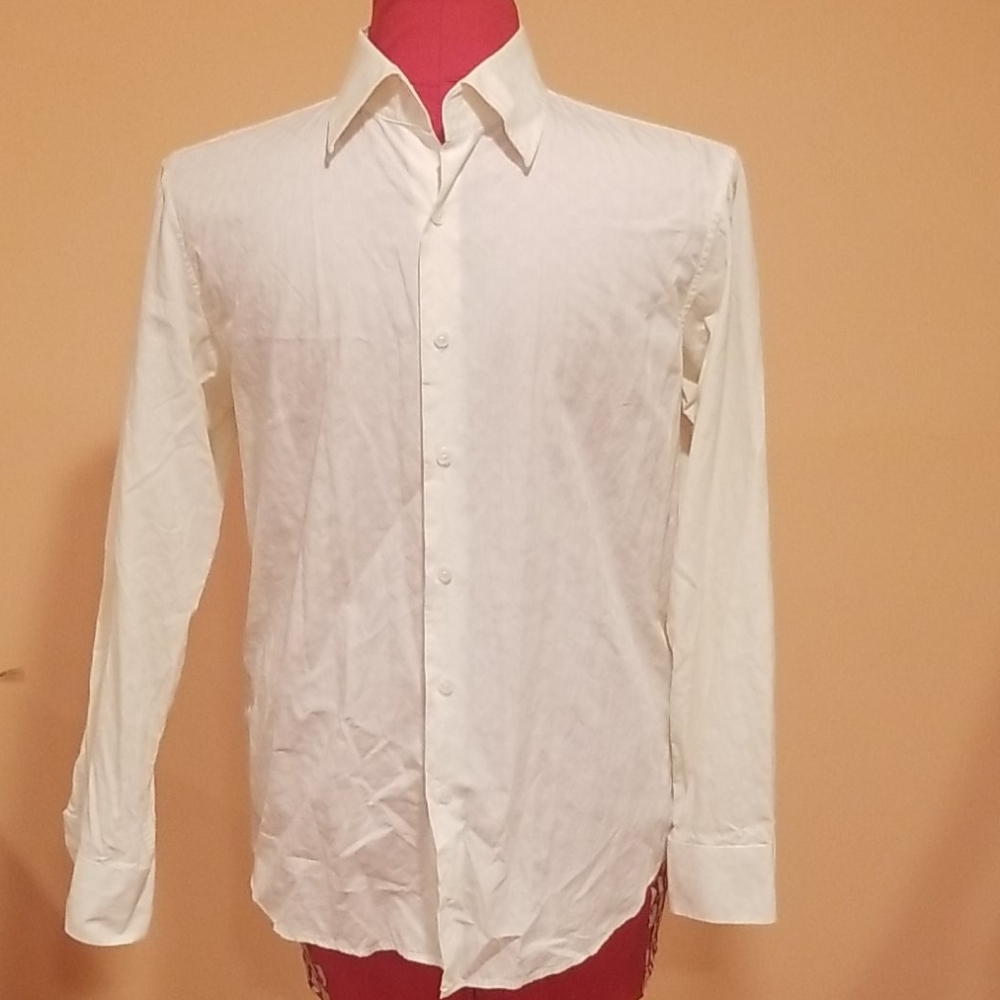 INC Dress Shirt Polka Dot Pattern White